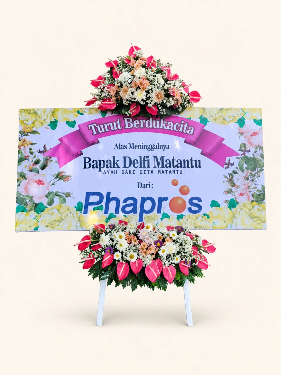 Papan Duka Cita Pink Putih — pratinjau dengan latar krem