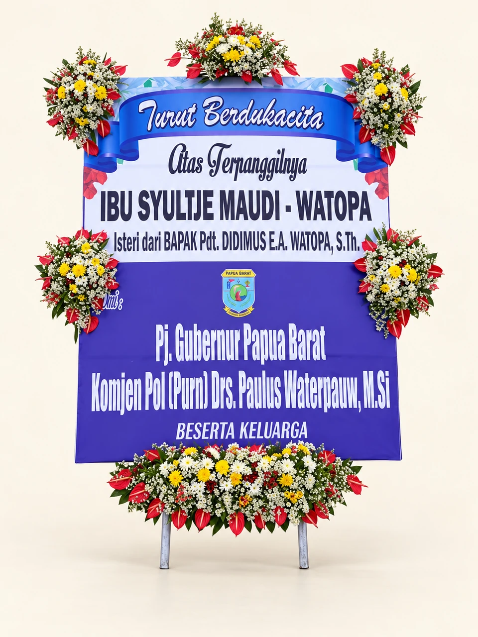 Papan Duka Cita Biru Ungu Portrait — pratinjau dengan latar krem