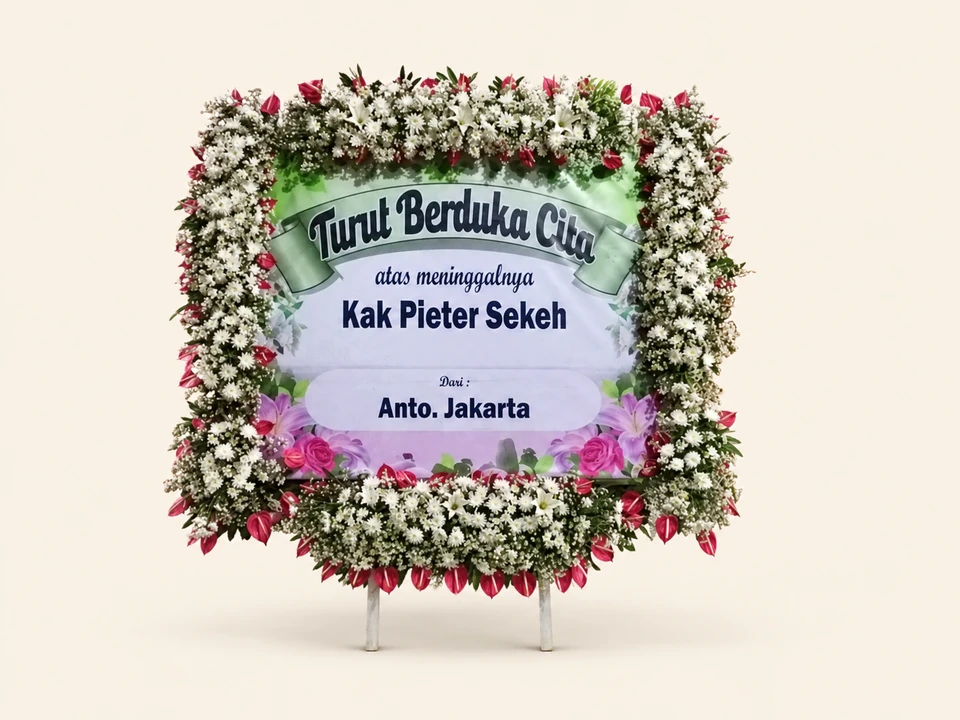 Papan Duka Cita Hijau Bingkai Anthurium — pratinjau dengan latar krem