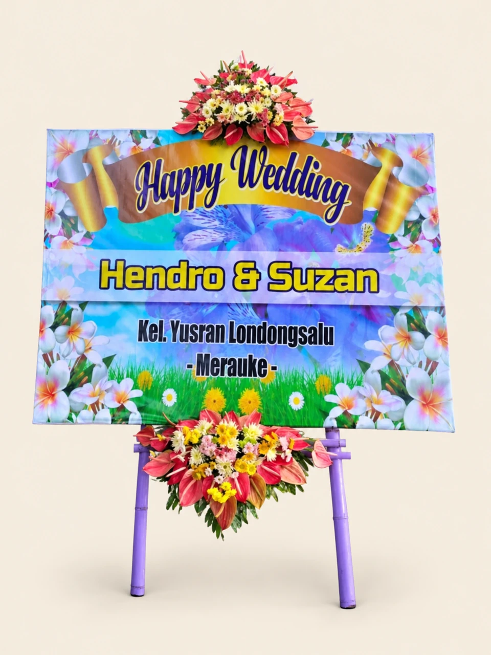 Papan Pernikahan Biru Kuning — pratinjau dengan latar krem
