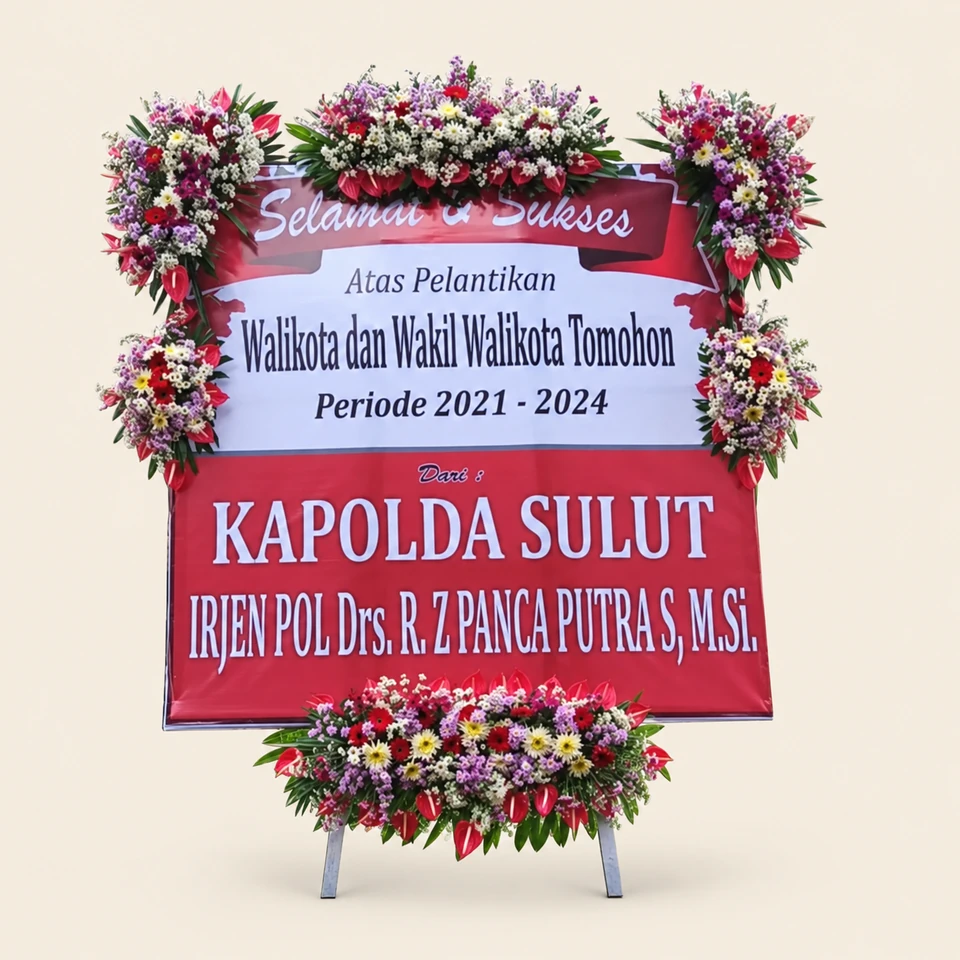 Papan Selamat Pelantikan Merah Enam Rangkaian — pratinjau dengan latar krem