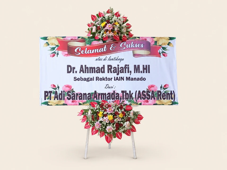Papan Selamat Pelantikan Mawar Dua Rangkaian — pratinjau dengan latar krem