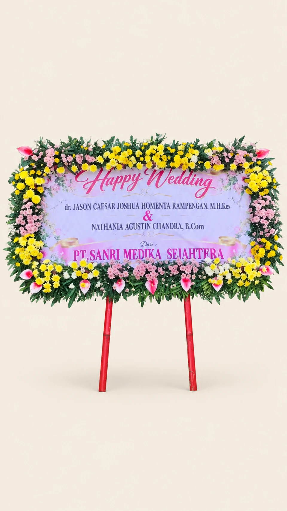 Papan Pernikahan Pink Kuning — pratinjau dengan latar krem