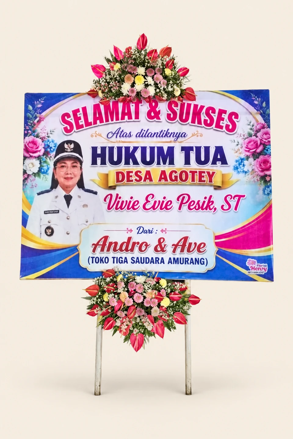 Papan Selamat Pelantikan Pink Biru — pratinjau dengan latar krem