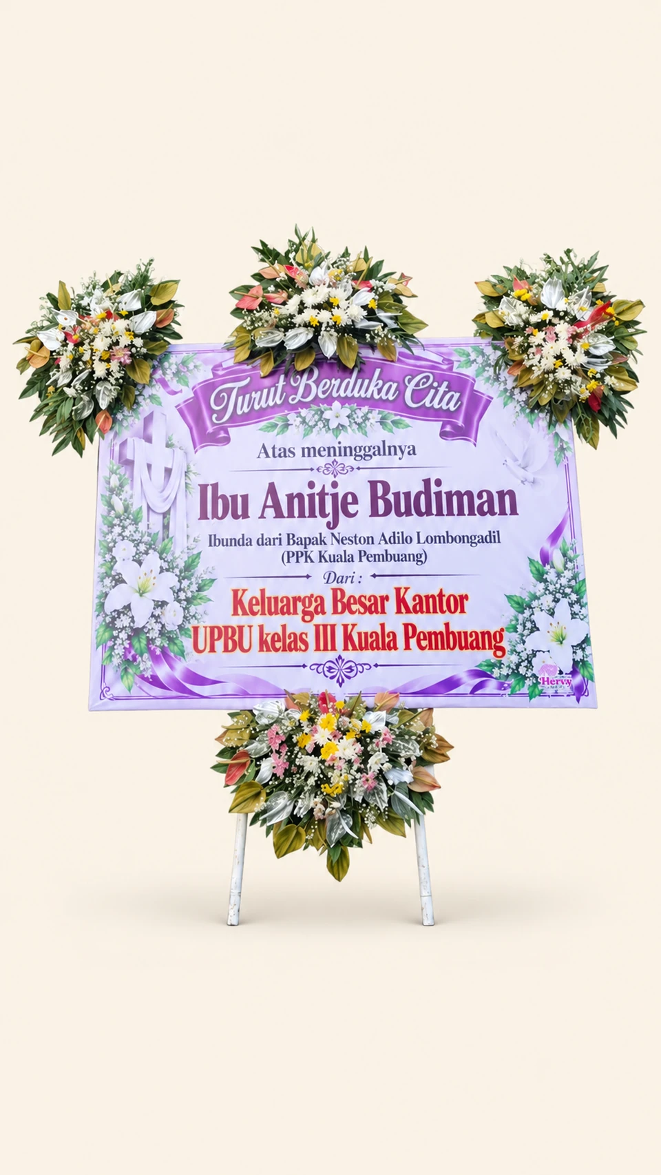 Papan Duka Cita Ungu Empat Rangkaian — pratinjau dengan latar krem