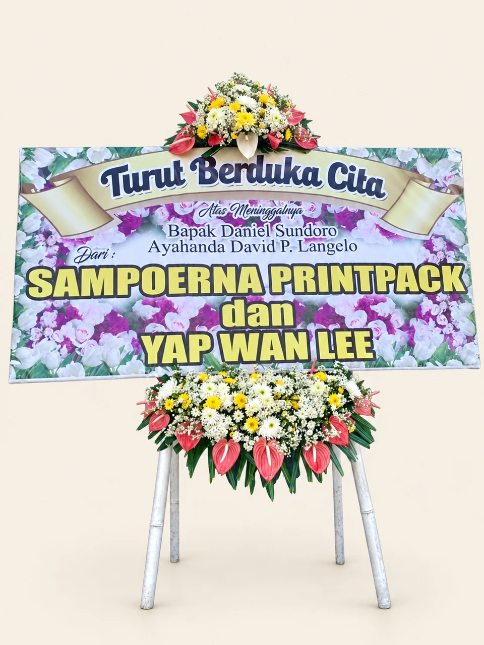 Papan Duka Cita Putih Ungu — pratinjau dengan latar krem
