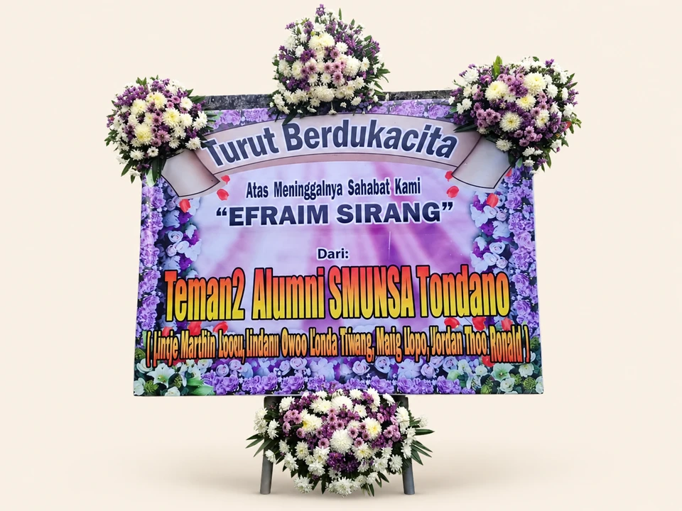 Papan Duka Cita Ungu Putih — pratinjau dengan latar krem