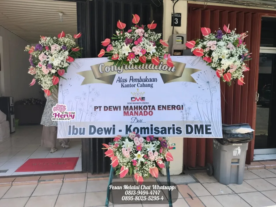 Papan Grand Opening Putih Emas Empat Rangkaian