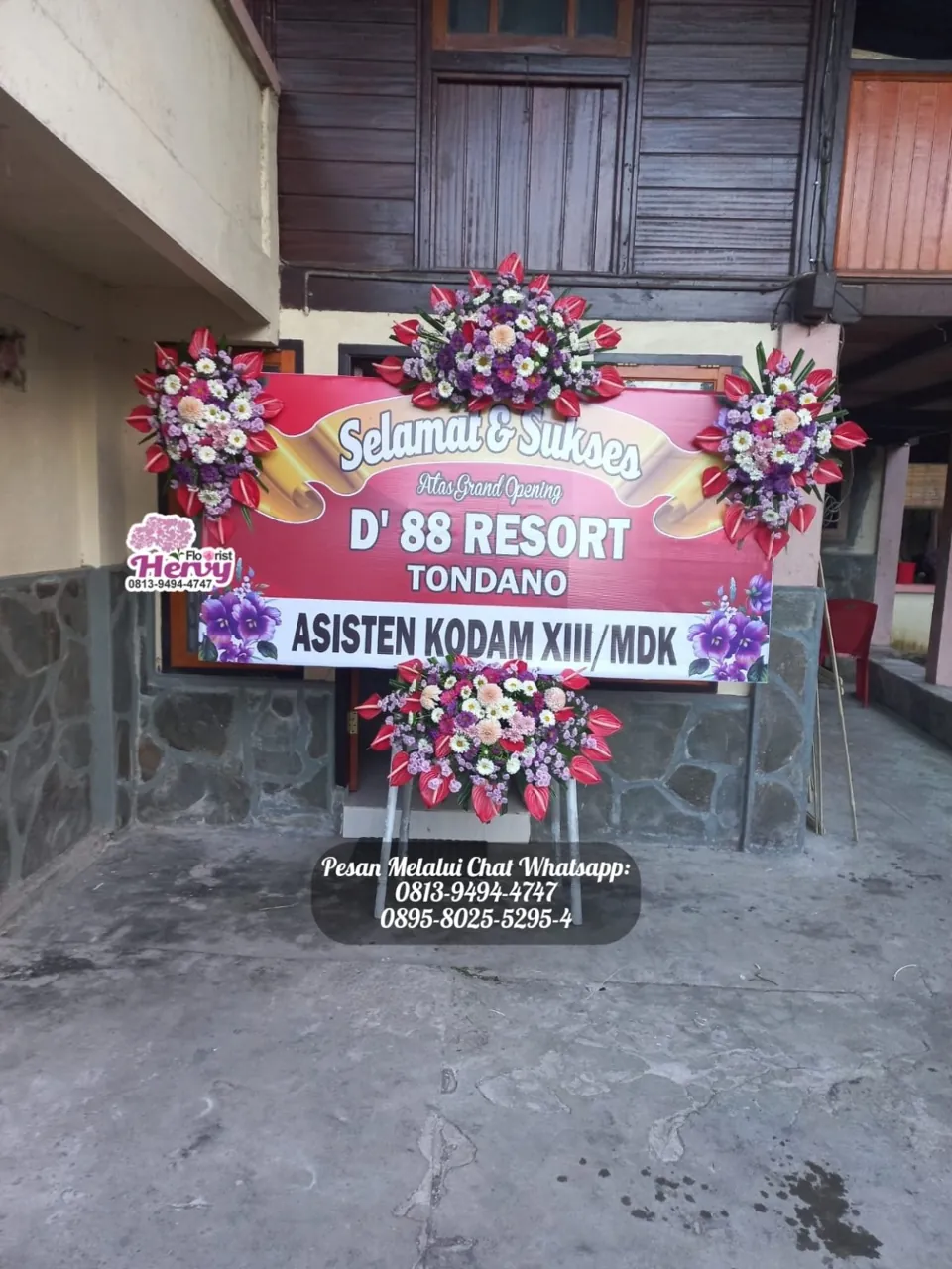 Papan Grand Opening Merah Ungu Empat Rangkaian